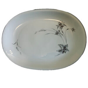 Heinrich-H&C Sepia White/Platinum Trim 16" Oval Serving Platter Floral Germany